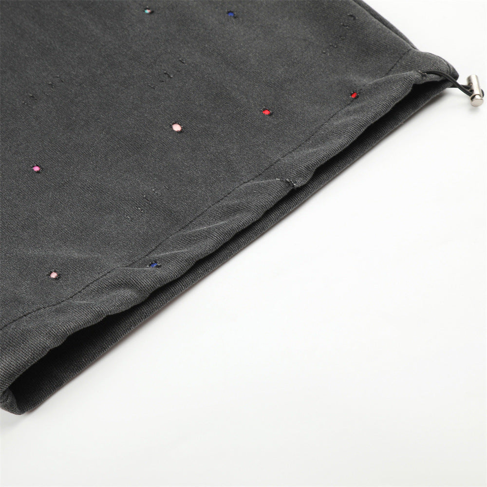 Pantalones de Chándal de Pierna Ancha con Estrellas Bordadas – Pantalones Streetwear Baggy Lavados al Ácido
