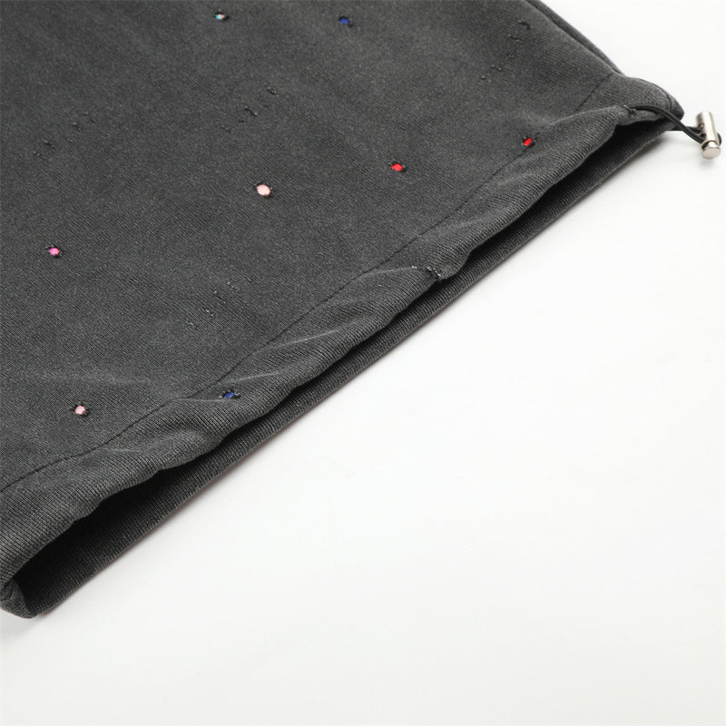 Pantalones de Chándal de Pierna Ancha con Estrellas Bordadas – Pantalones Streetwear Baggy Lavados al Ácido