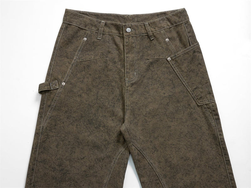 Barrel Leg Carpenter Jeans – Acid Wash Khaki Green Wide Leg Denim