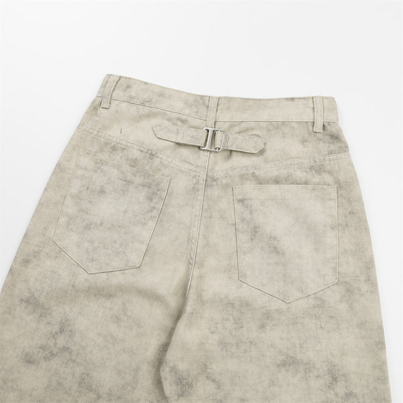 Pantalon droit wide leg – Homme, kaki délavé à l’acide, coupe décontractée et effet usé