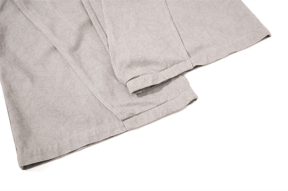 Wide-Leg Pleated Drape Pants – Acid Wash Baggy Trousers with Zip Pockets