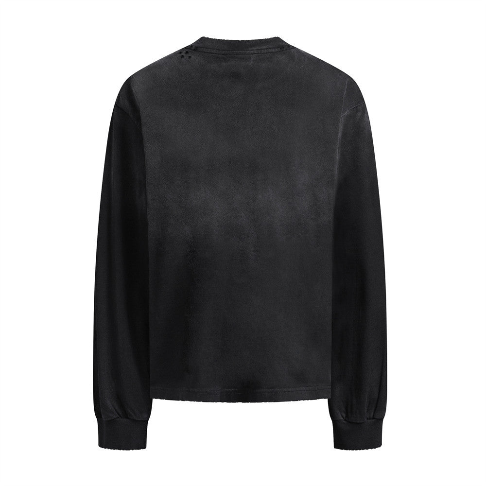 Gothic Cross Graphic Long Sleeve Tee – Distressed Heavyweight Cotton Streetwear