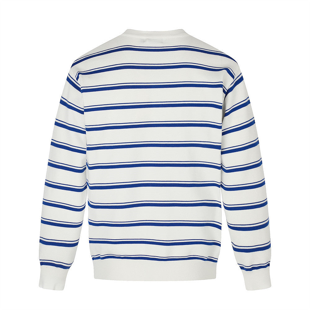 Pull polo homme à manches longues – Maille rayée à col tunisien