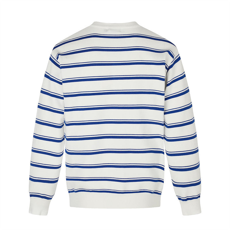 Pull polo homme à manches longues – Maille rayée à col tunisien