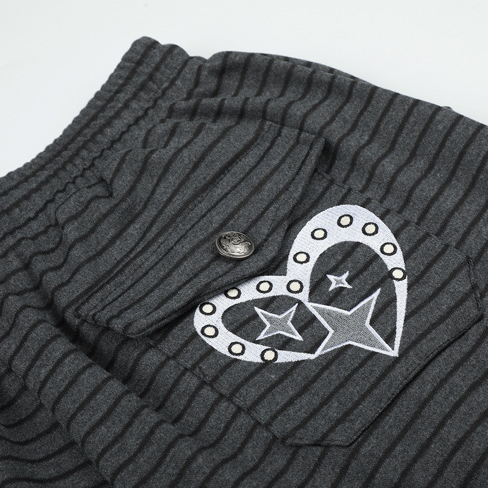 Pantalón de Pierna Ancha a Rayas para Hombre con Cintura de Cordón y Botones Cruzados