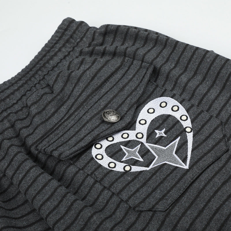 Pantalón de Pierna Ancha a Rayas para Hombre con Cintura de Cordón y Botones Cruzados