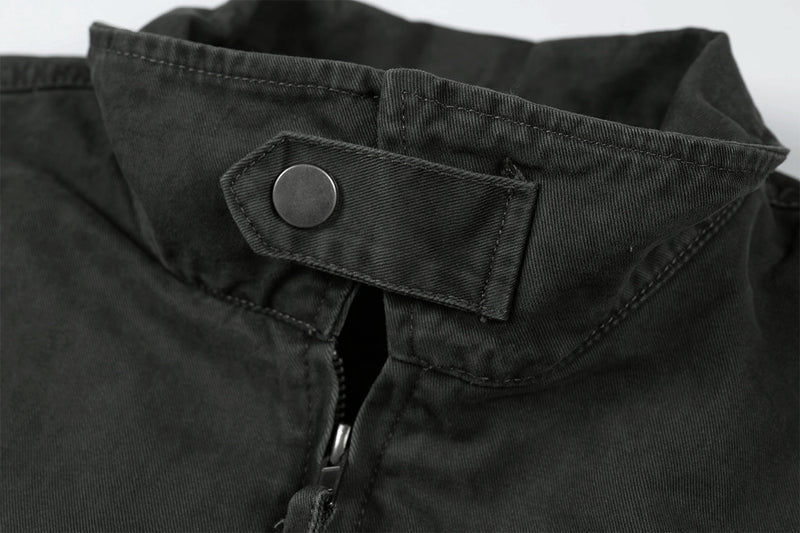 Veste Harrington boxy délavée – Col distressed vert militaire et coupe courte