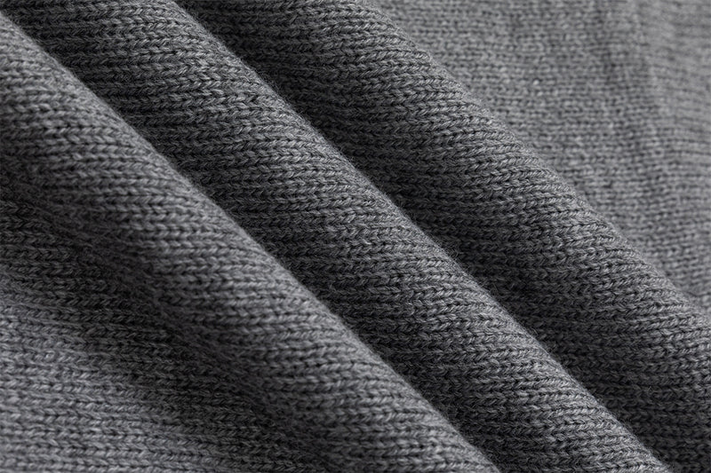 Distressed Graphic Knit Sweater – Raglan Ribbed Sleeve, Rock Print, Grey