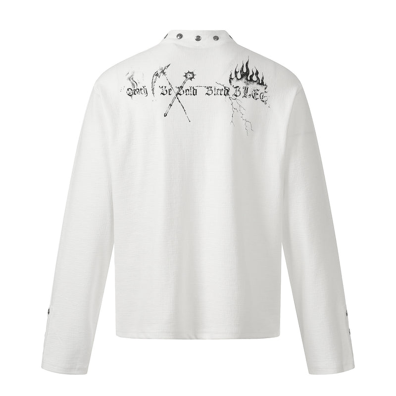 Chemise gothique à manches longues avec motif Faucheur et col officier clouté