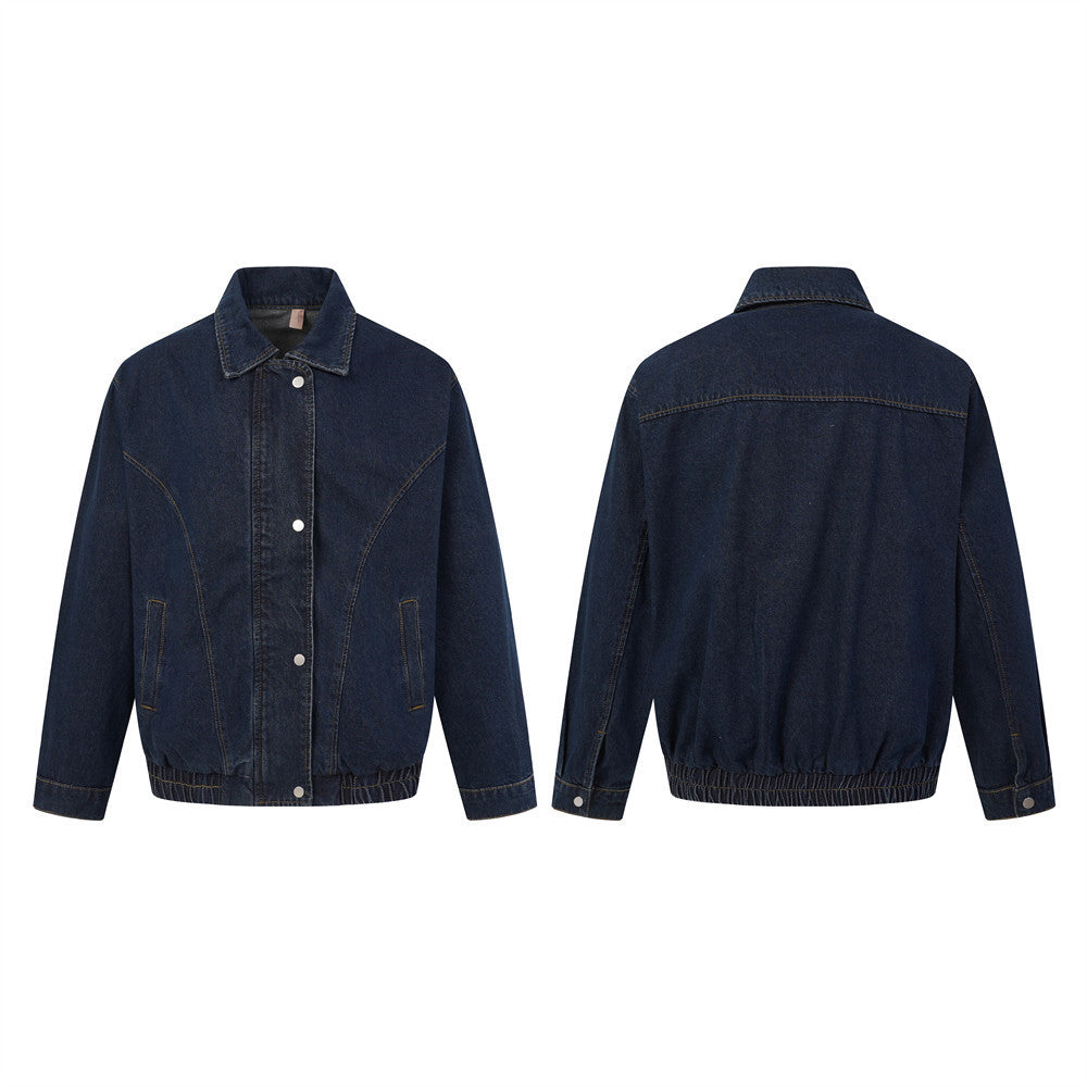 Veste en jean oversize délavée foncée – Veste streetwear à col et boutons-pression