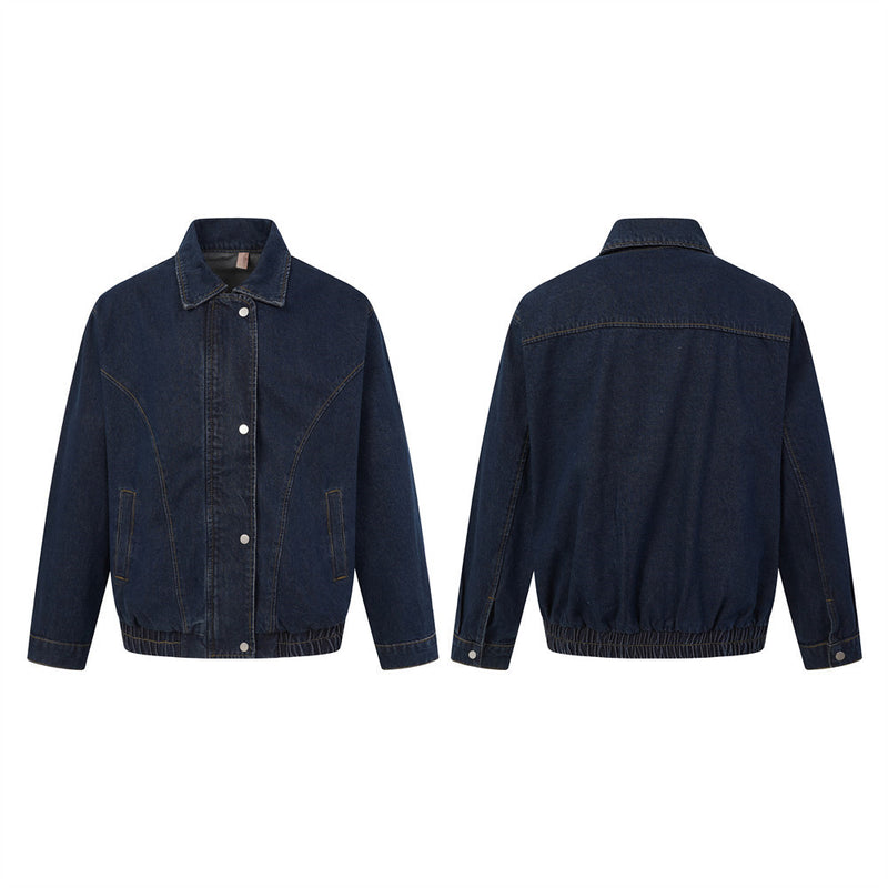 Veste en jean oversize délavée foncée – Veste streetwear à col et boutons-pression