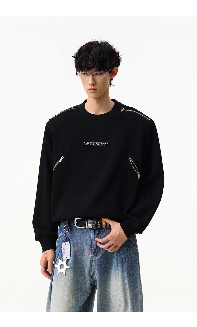 Sweat col rond inspiré du style moto avec détail zippé