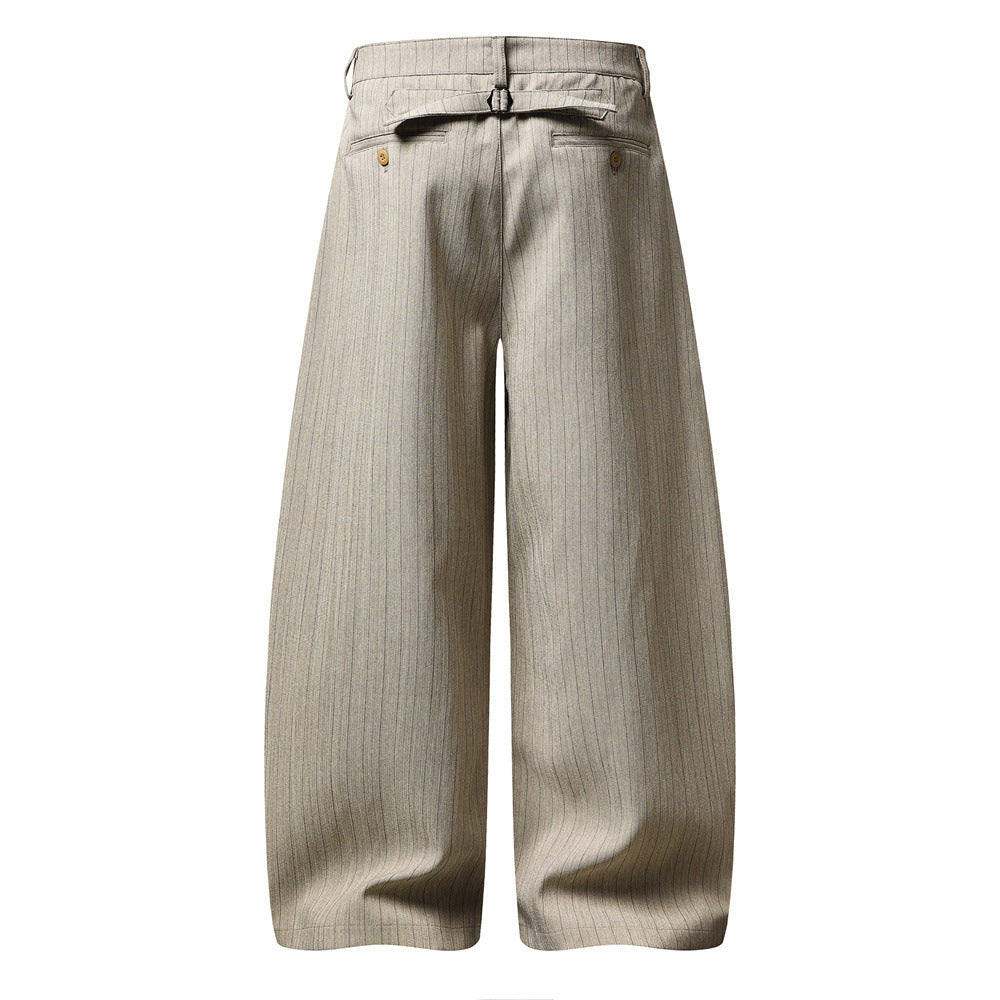 Wide-Leg Pinstripe Trousers – Relaxed Fit Pleated Dress Pants