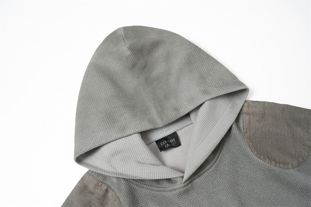 Sweat à capuche homme en maille gaufrée délavée à l’acide, oversize, avec poches cargo zippées