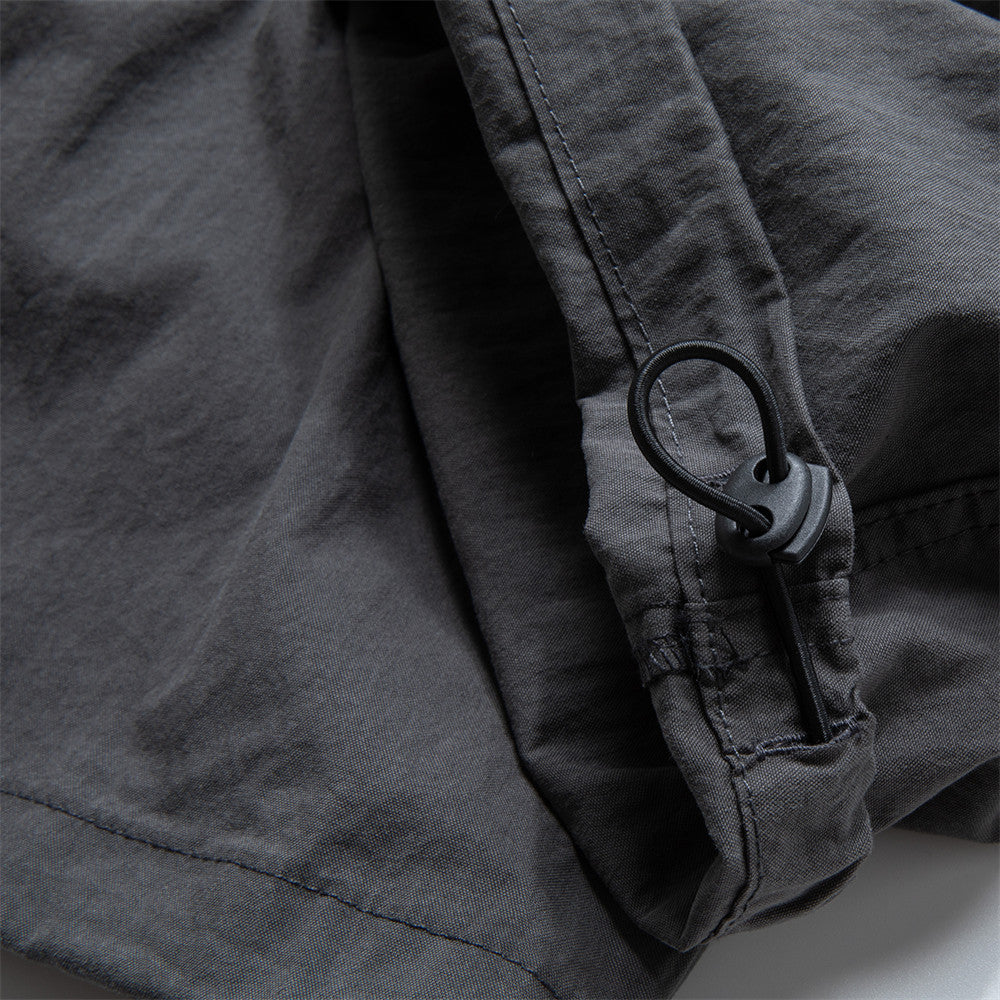 Men's Wide-Leg Cargo Pants with Double Waistband & Drawstring