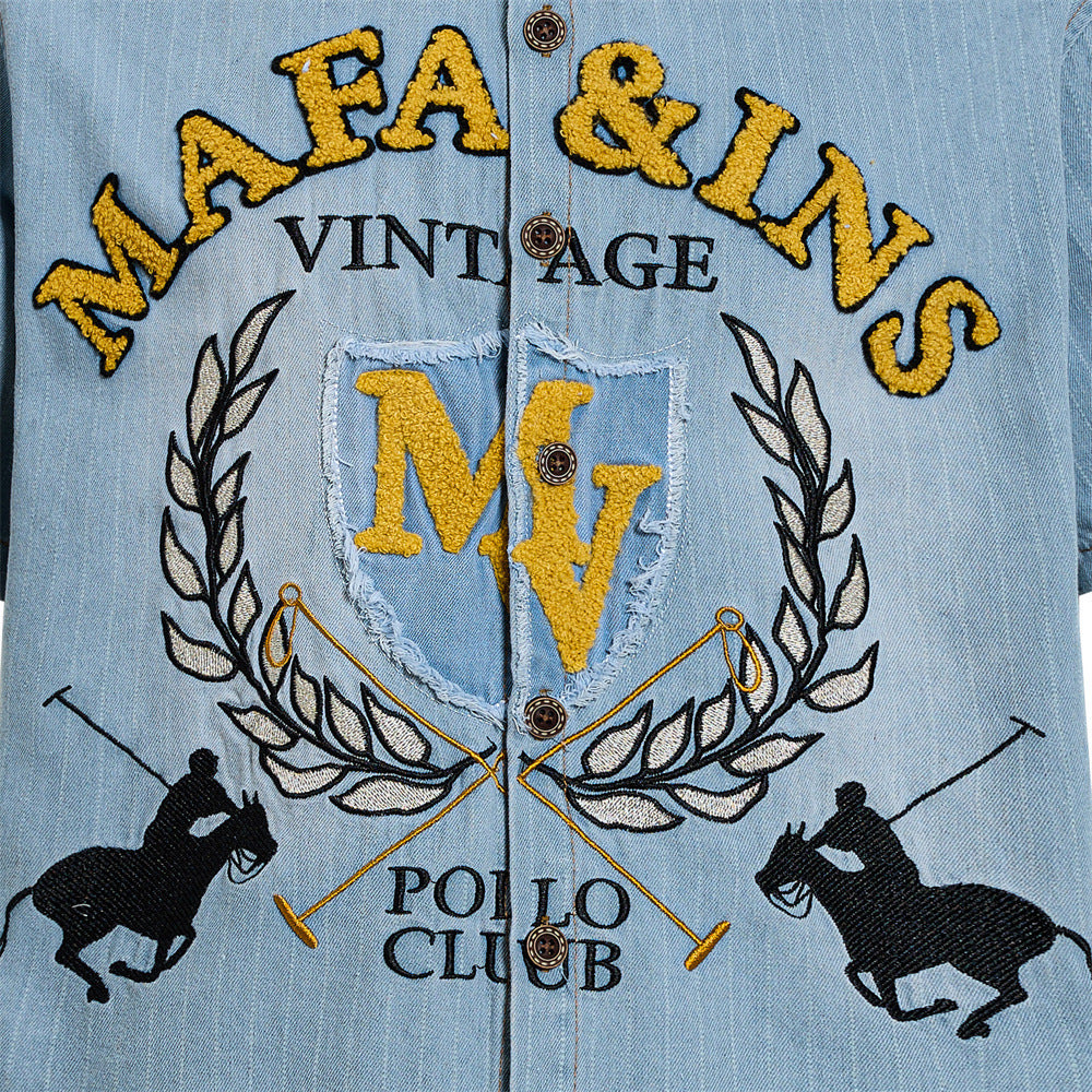 Vintage Polo Club Badge Embroidered Denim Short Sleeve Shirt