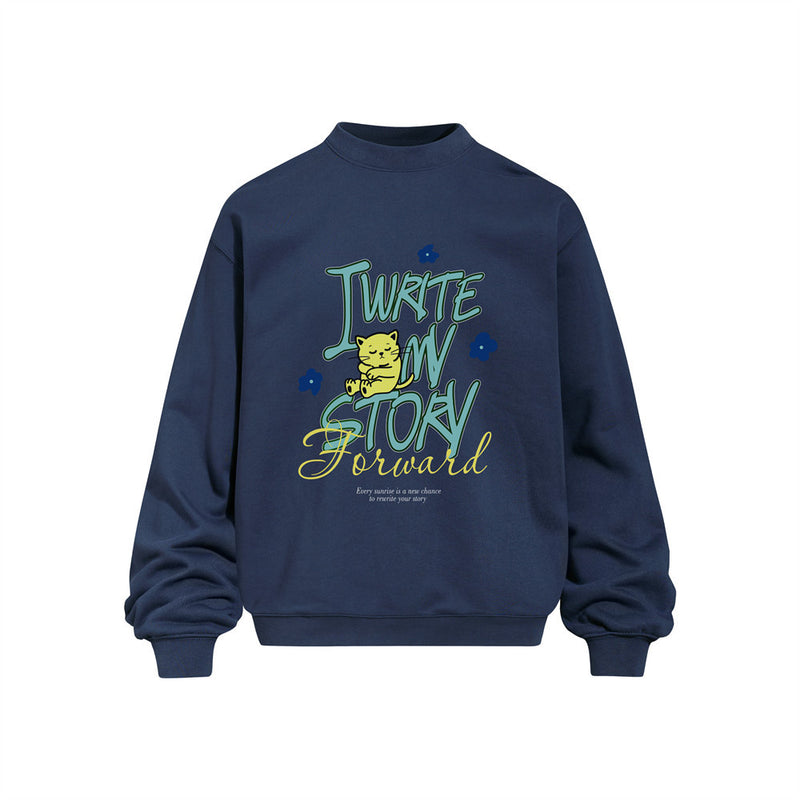 Cartoon Cat Print Crewneck Sweatshirt – Oversized Relaxed Fit