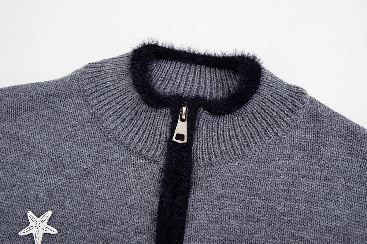 Gilet en maille zippé avec ornements cœur et étoile