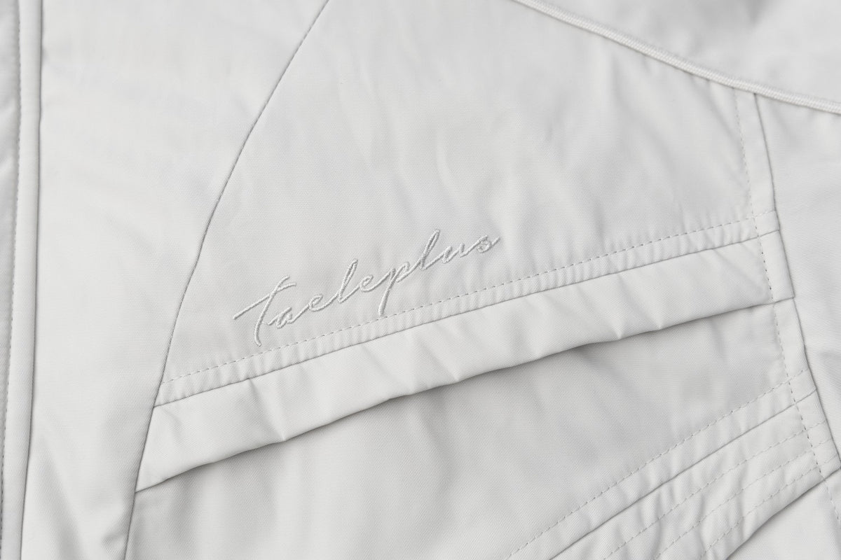Men's Cropped Puffer Bomber Jacket – Stand Collar, Geometric Seam Detail