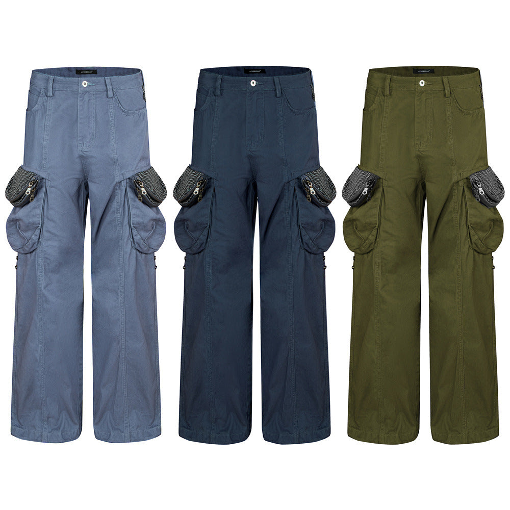 Men's Wide-Leg Cargo Pants with Multi-Pocket Utility Design