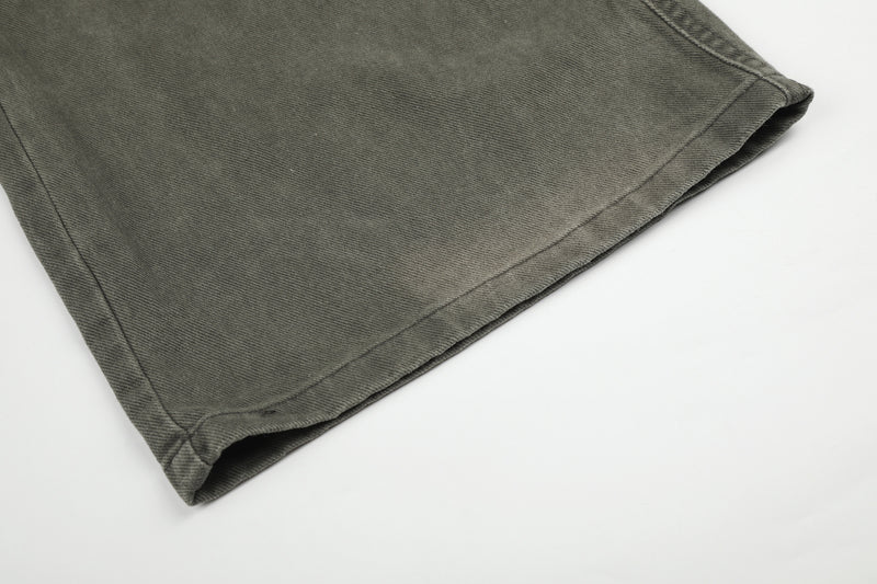 Wide-Leg Cargo Jeans – Washed Denim, Straight-Fit with Multi-Pocket Detail