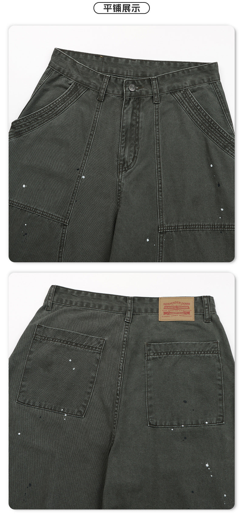 Baggy Cargo Pants Men – Olive Green Paint-Splatter Deconstructed Workwear