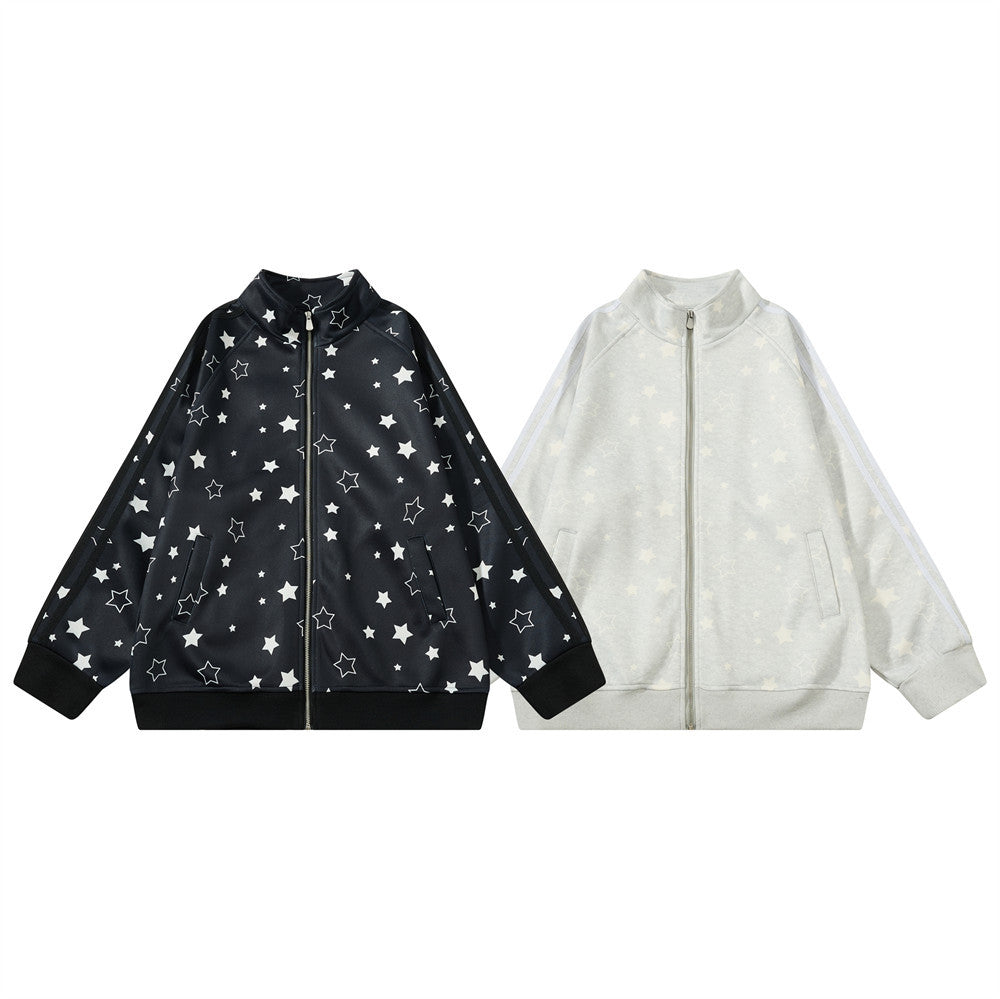 Veste zippée sportive à col montant et imprimé étoiles — Survêtement streetwear oversize