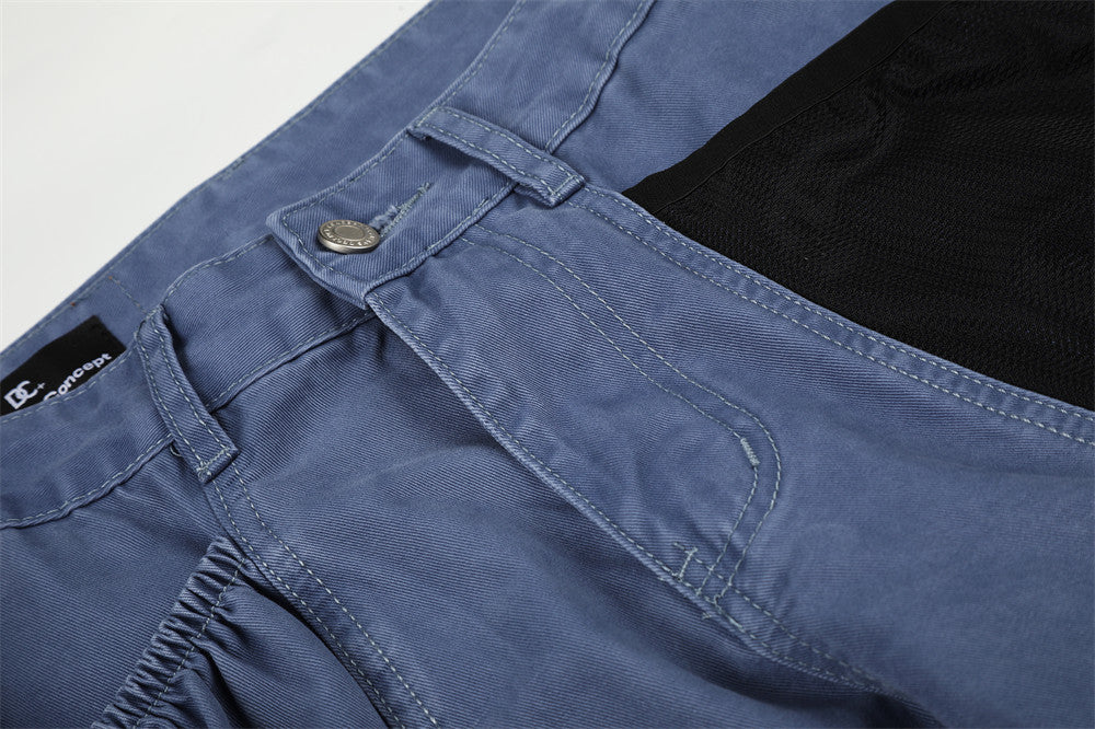 Wide-Leg Cargo Pants with Multi-Pocket Design and Contrast Paneling