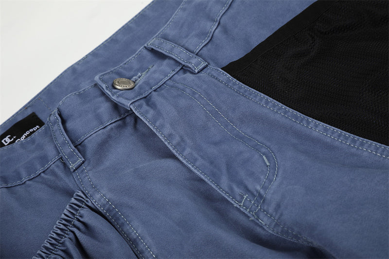 Wide-Leg Cargo Pants with Multi-Pocket Design and Contrast Paneling