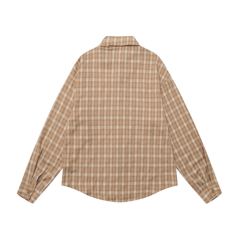 Grünes Karohemd für Herren mit Katzenstickerei – Oversized, Langarm, Button-down