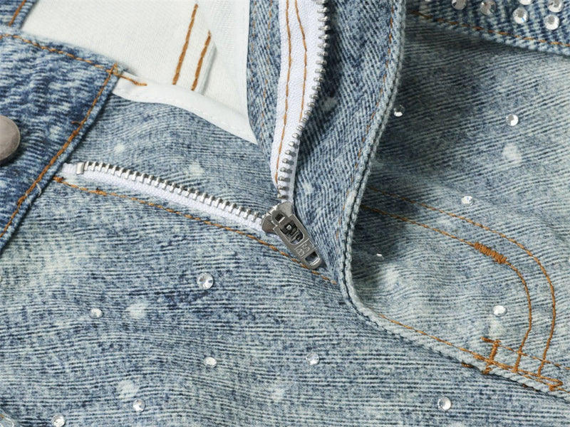 Y2K Baggy Jeans Mens Wide-Leg Rhinestone Embellished Denim Pants