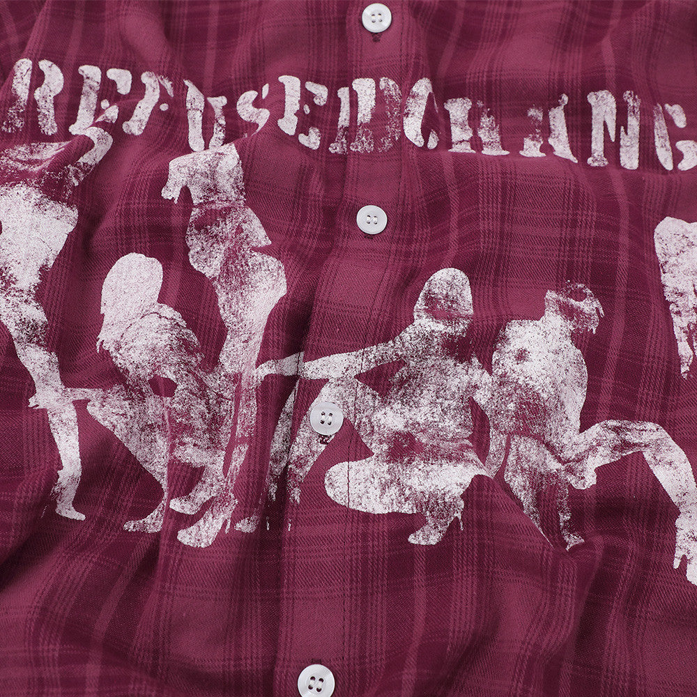 Men's Plaid & Camo Splice Long Sleeve Shirt with Figure Graphic Print
