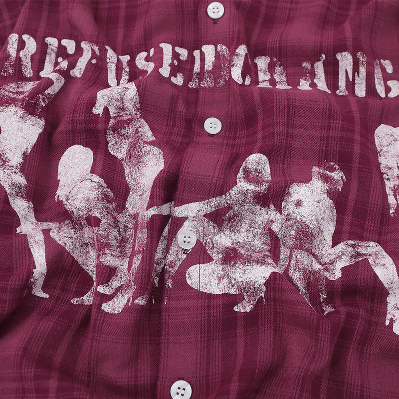 Men's Plaid & Camo Splice Long Sleeve Shirt with Figure Graphic Print