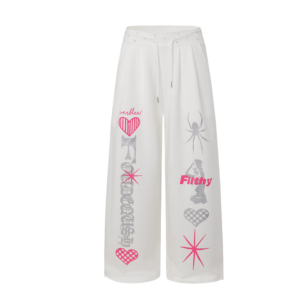 High-Waist-Hose mit weitem Bein – Streetwear-Hose mit Gothic-Grafikprint
