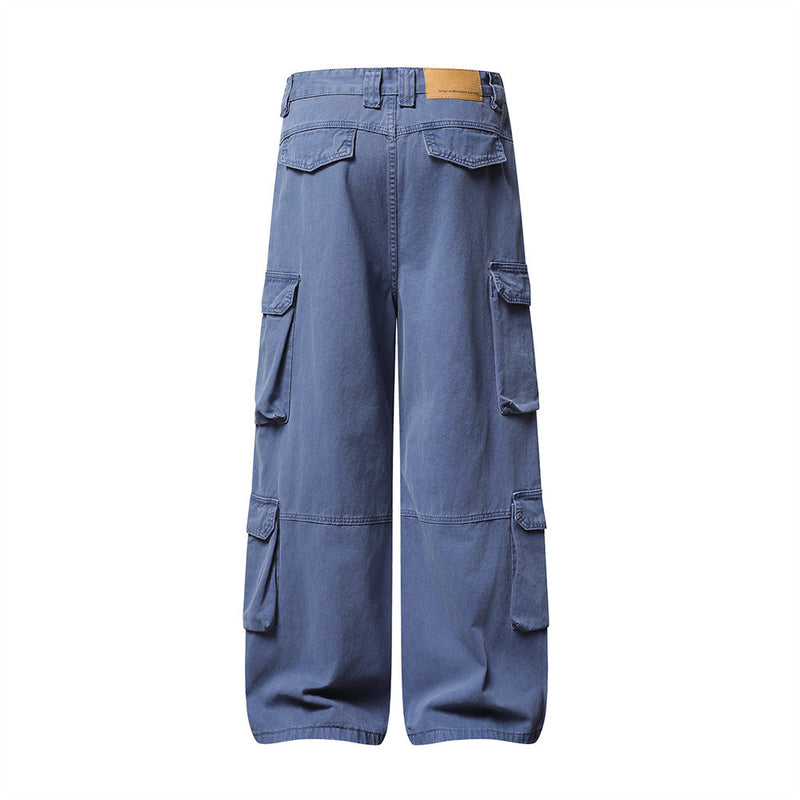 Wide-Leg Cargo Pants – Multi-Pocket Washed Vintage Streetwear Trousers