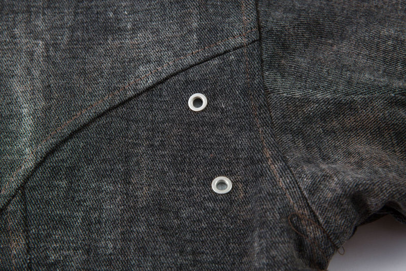 Washed Denim Bomber Jacket with Faux Fur Hood – Vintage American Style