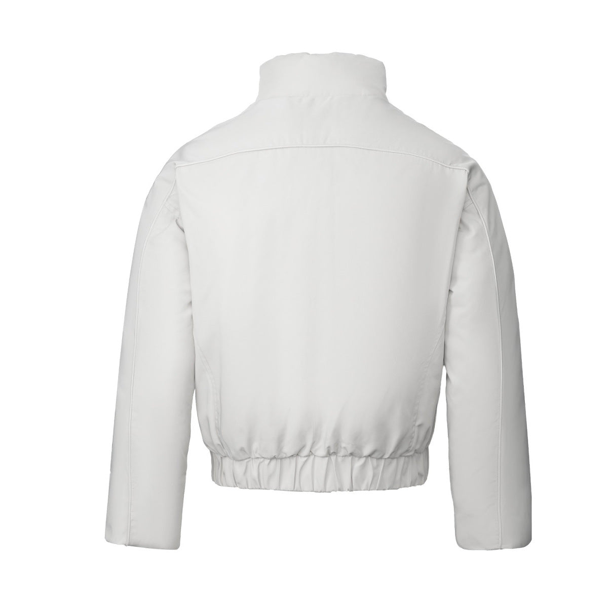Men's Cropped Puffer Bomber Jacket – Stand Collar, Geometric Seam Detail
