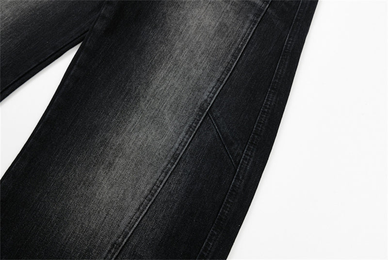 Men's Black Baggy Wide-Leg Jeans – Washed Distressed Curved Silhouette