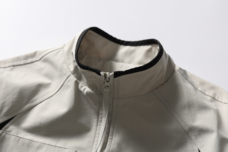 Mock Neck Colorblock Track Jacket – Relaxed Fit Zip-Up Windbreaker
