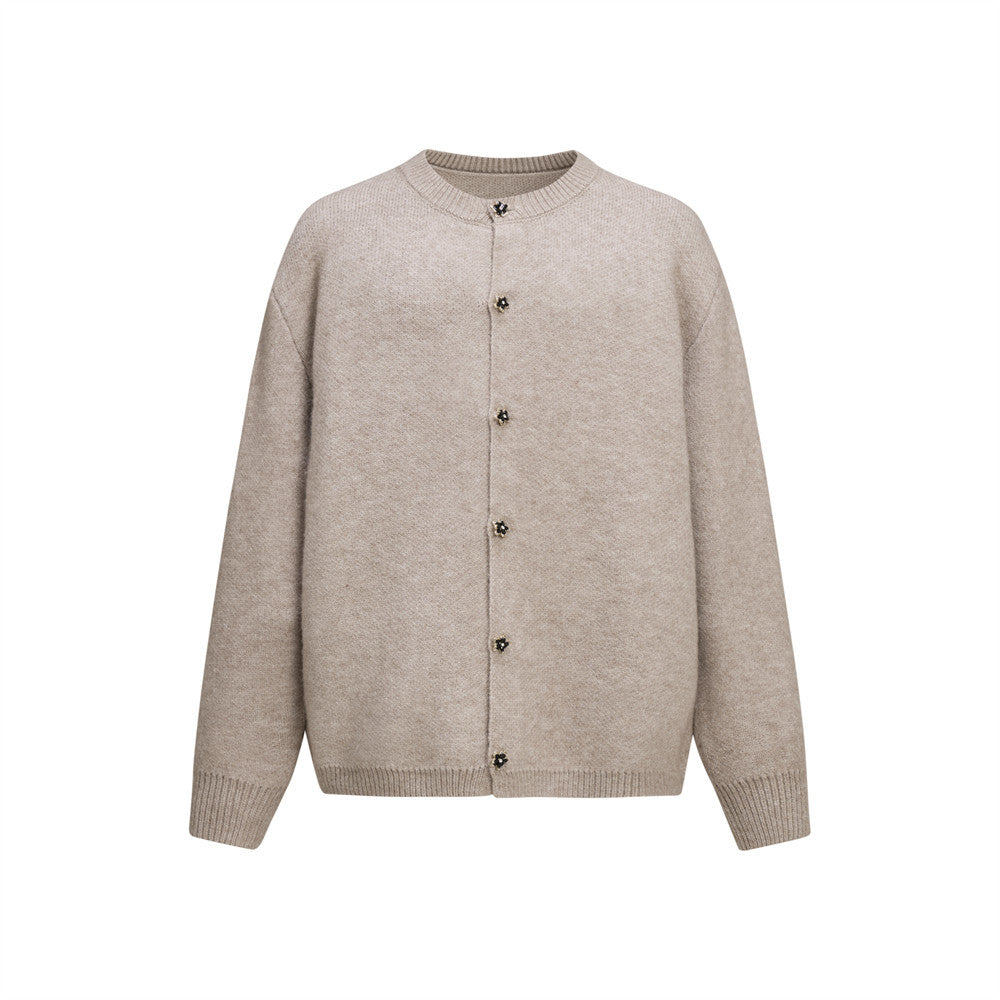 Men's Crewneck Knit Cardigan Sweater with Floral Buttons