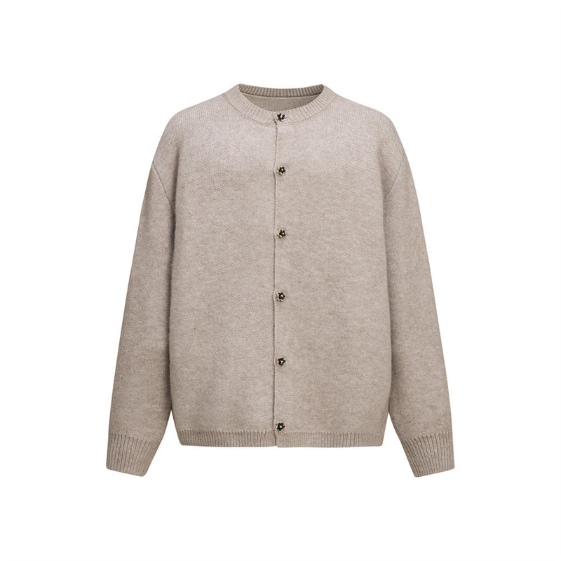 Men's Crewneck Knit Cardigan Sweater with Floral Buttons