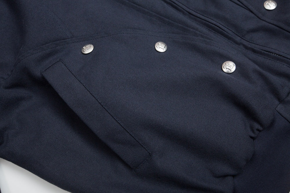 Oversized Hooded Bomber Jacket with Sherpa-Lined Hood & Decorative Buttons