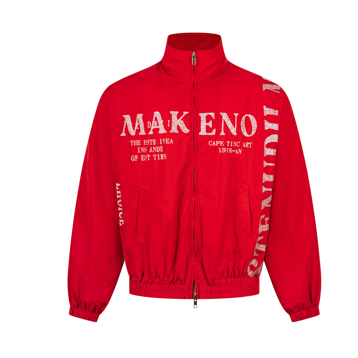 Grafik-Trackjacke – Windbreaker mit Stehkragen, durchgehendem Zipper & Stencil-Print