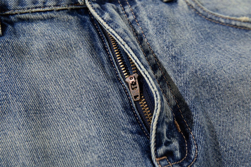 Wide-Leg Distressed Jeans with Studs & Leopard Patches — Men's American Street