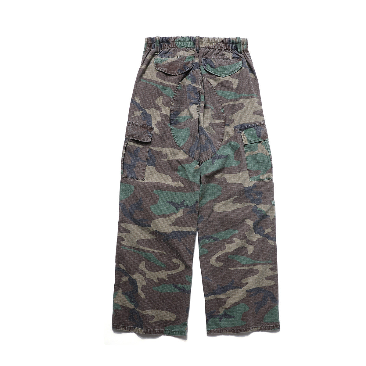 Woodland Camo Wide-Leg Cargo Pants – Washed Vintage Military Style