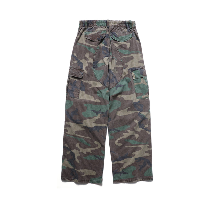 Woodland Camo Wide-Leg Cargo Pants – Washed Vintage Military Style