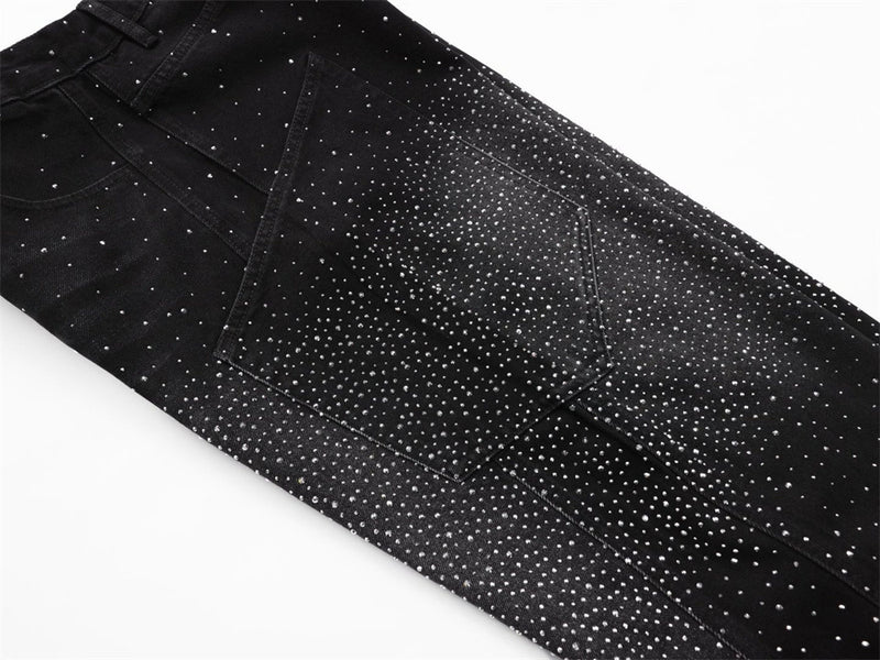 Rhinestone Wide-Leg Jeans – Men's Distressed Denim with Large Cargo Pockets &