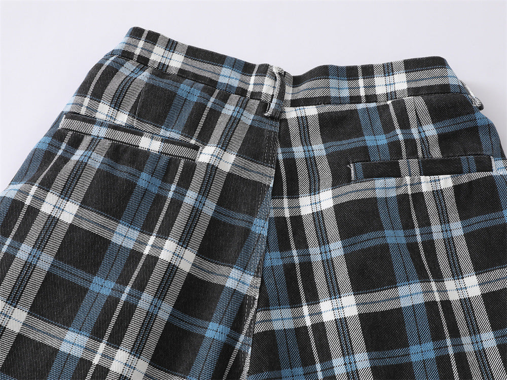 Plaid Wide-Leg Trousers – Double-Pleat Baggy Fit