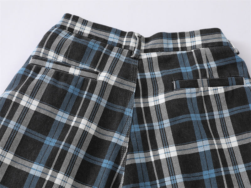 Plaid Wide-Leg Trousers – Double-Pleat Baggy Fit