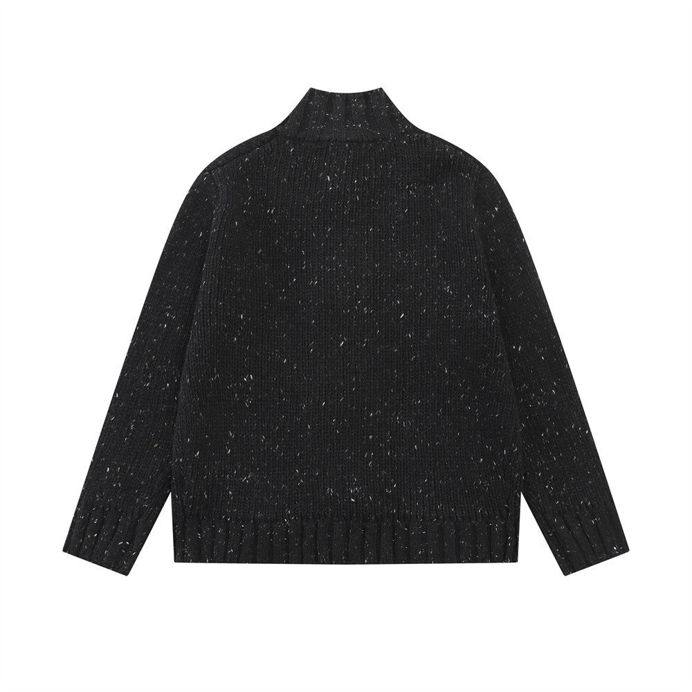 Cardigan en maille à col montant – Pull homme coupe décontractée avec fermeture à boucles en cuir